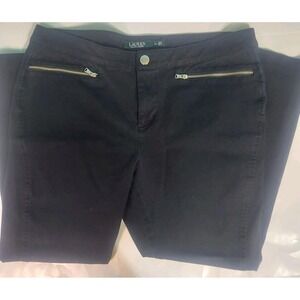Lauren‎ Ralph Lauren Womens Ankle Pants Sz 14 Black Straight Leg Preppy Grunge